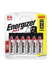 Energizer Max AA Alkaline Battery Set, 6 Pieces, Silver/Black