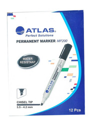 Atlas 12-Piece Chisel Tip Permanent Marker Set, Black