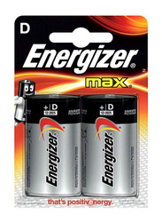 Energizer Max 1.5V Alkaline D Battery Set, 2 Pieces, Silver/Black