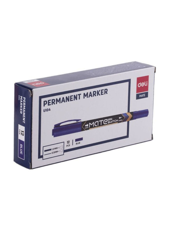 Deli 12-Piece Think Dual Sided Permanent Marker Set, Blue