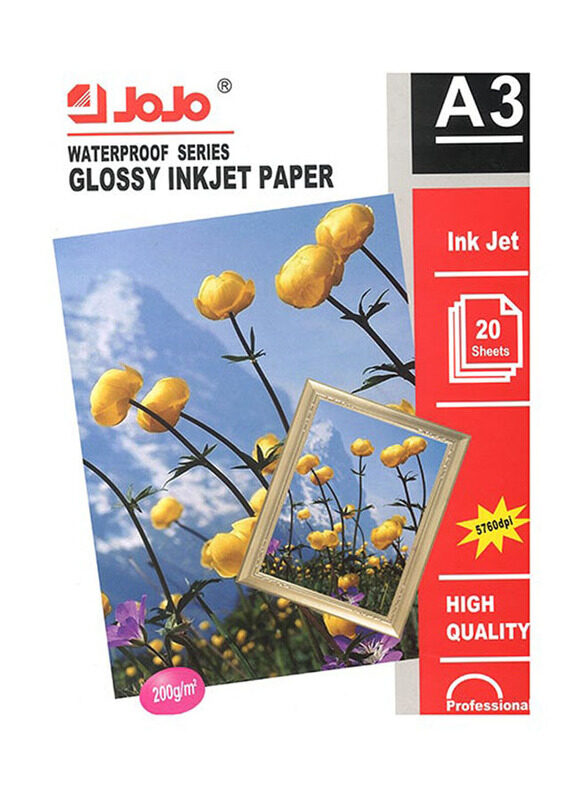 

Jojo Waterproof Glossy Inkjet Photo Paper, 20 Sheets, 200 GSM, A3 Size