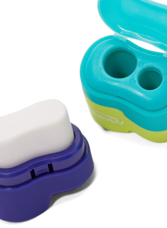 Maped Connect Sharpener with Eraser, Green/Yellow/Blue