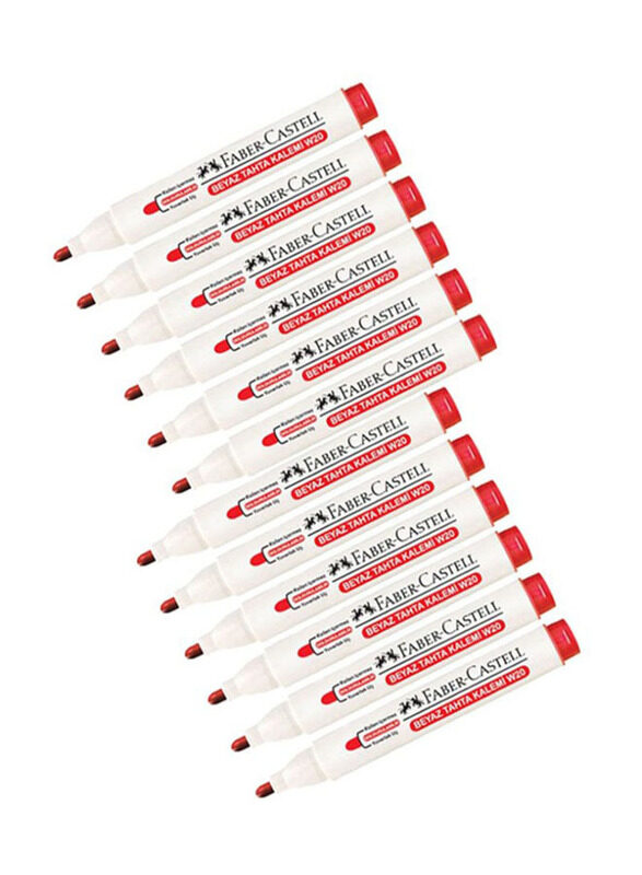 Faber-Castell 12-Piece Whiteboard Marker Set, Red