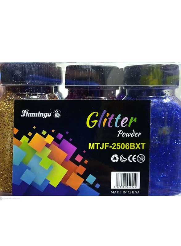 Flamingo 6-Pieces Gold Glitter Bottle Pvc Box, Multicolour