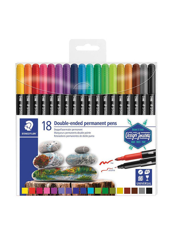 Staedtler 18-Piece Double-End Permanent Fiber Tip Pen Set, Multicolour