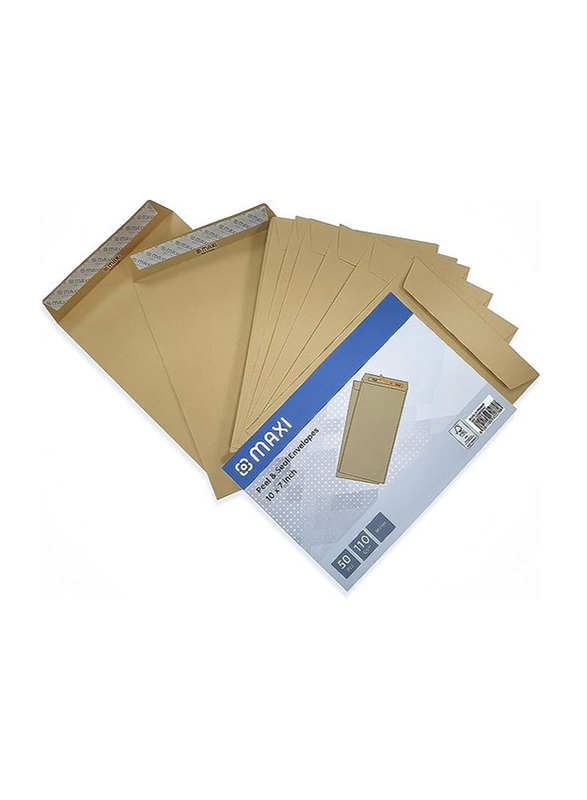 Maxi 50-Piece Maxi Peel & Seal Envelopes, 10 x 7 Inch, 110 GSM