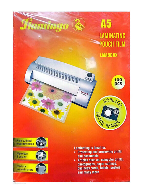 

Flamingo A5 Size Laminating Pouch Film Sheet Set, 100 Pieces, Clear