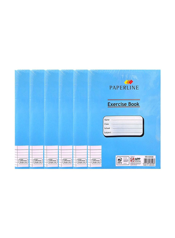 Paperline Single Line Exercise Book, 100 Sheets, 6 Pieces, Assorted Colour