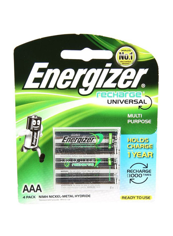 Energizer Recharge AAA Battery Set, 4 Pieces, Silver