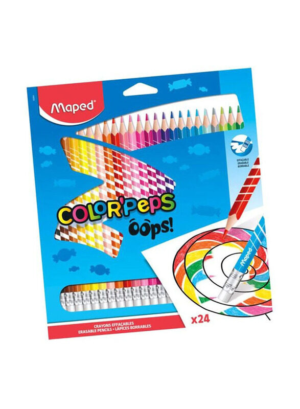 Maped Color'Peps Oops! Erasable Color Pencil Set, 24 Pieces, Multicolour