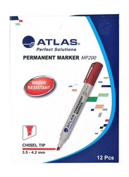 Atlas 12-Piece Chisel Tip Permanent Marker Set, Red