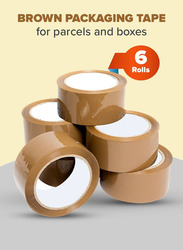 Plastic Packaging Tape, 48mm x 20 Yard, 6 Pieces, Brown