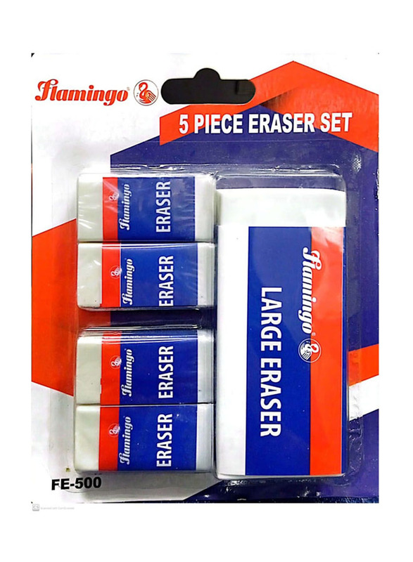 Flamingo 5-Piece Eraser Set, White