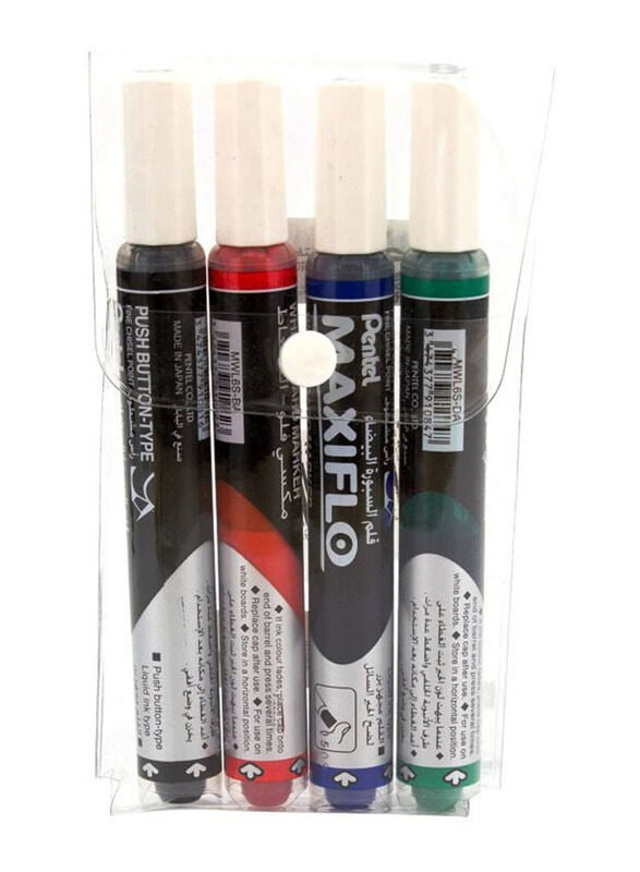 Pentel 4-Piece Maxi Flo Whiteboard Marker, Multicolour