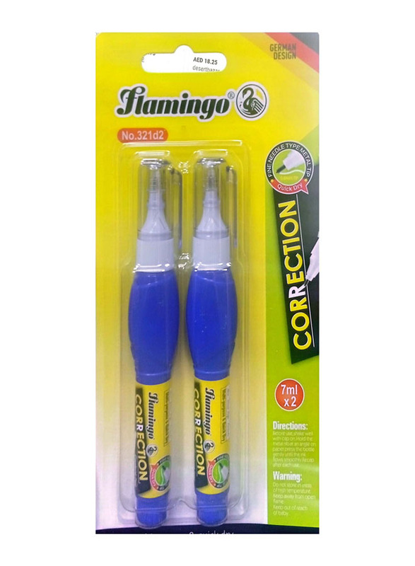 Flamingo 2-Piece Correction Pen, White/Blue