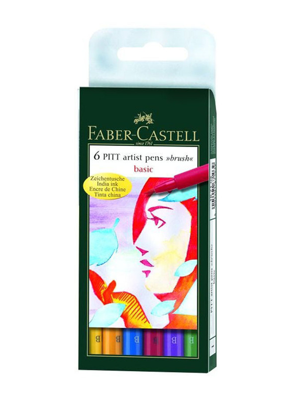 Faber-Castell Pitt Artist Colour Pens Brush Set, 6 Pieces, Multicolour