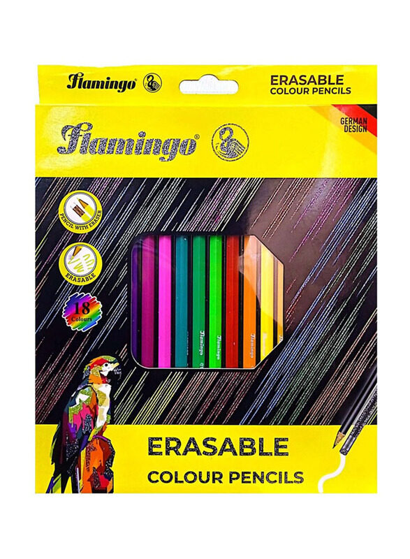 

Flamingo Erasable Colored Pencil Set, 18 Pieces, Multicolour
