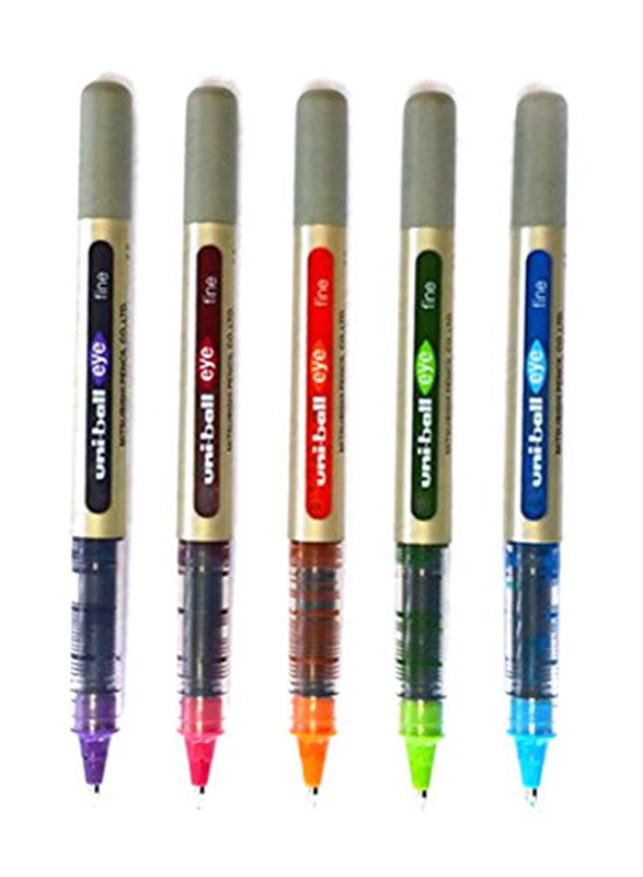 Uniball 5-Piece UB-157 Eye Fine Liquid Ink Tropical Rollerball Pen Set, Multicolour