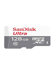 SanDisk 128GB Ultra UHS-I Class 10 MicroSDXC Memory Card, SDSQUNR-128G-GN6MN, Grey/White