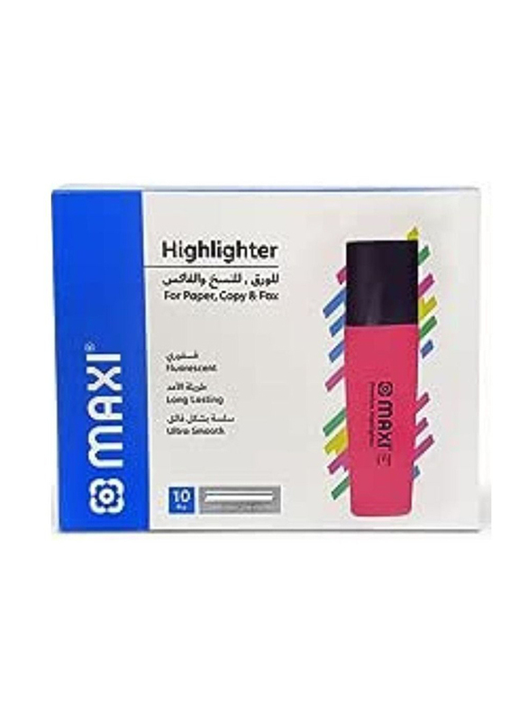 Maxi 10-Piece Super Fluorescent Premium Highlighter Set, Pink