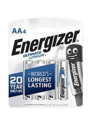 Energizer AA Ultimate Lithium Battery Set, 4 Pieces, Silver
