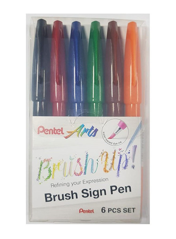 Pentel Flexible Brush Pen, 6 Pieces, Multicolour