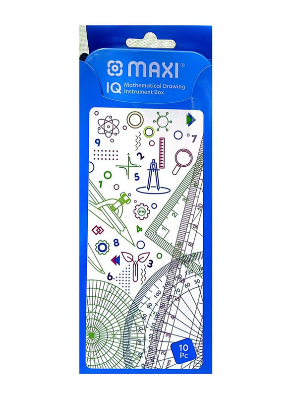 Maxi 10-Pieces Mathematical Drawing Instrument Box, Multicolour