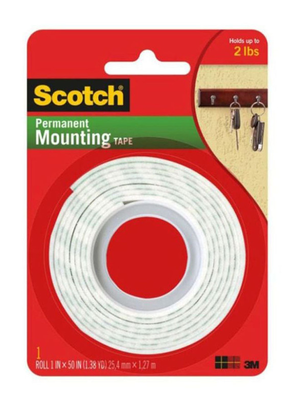 3M Scotch Permanent Mounting Tape Roll, White