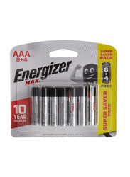 Energizer AAA Max Alkaline Battery Set, 12 Pieces, Silver/Black
