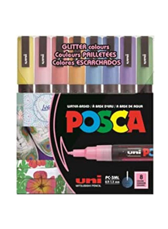 Uni Posca Paint Glitter Marker Pen, 8 Pieces, Multicolour