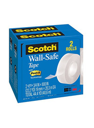 3M Scotch Wall-Safe Tape, 2 Pieces, Clear