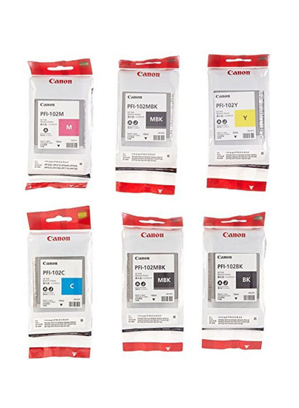 Canon PFI-102 Multicolour Printer Ink Tank Set, 6 Piece