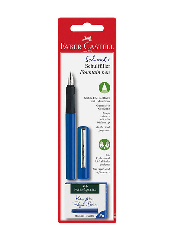 Faber-Castell School Fountain Pen & Refills Set, Blue/Black