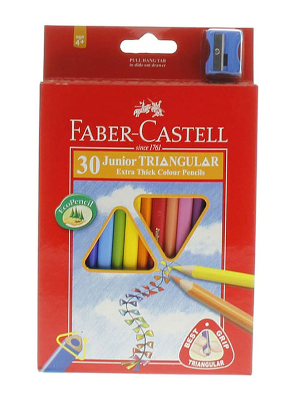 Faber-Castell Junior Triangular Colour Pencil Set, 30 Pieces, Multicolour