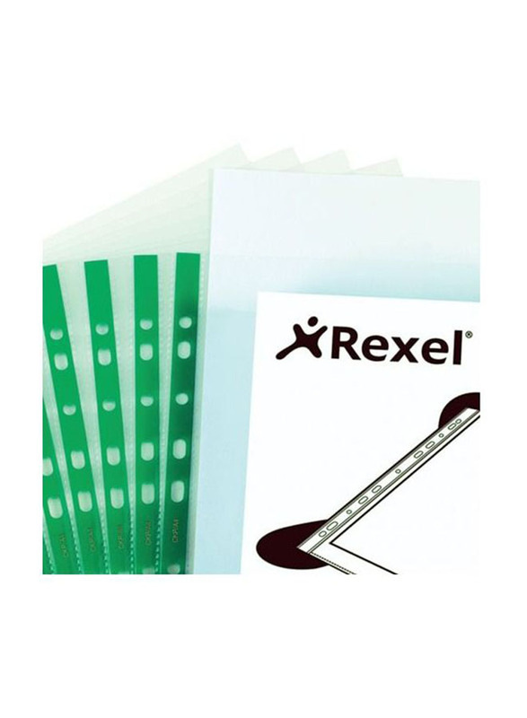 Rexel A4 Punched Pocket, 100 Pieces, Green/Clear