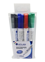 Atlas 4-Piece White Board Chisel Tip Marker, Multicolour