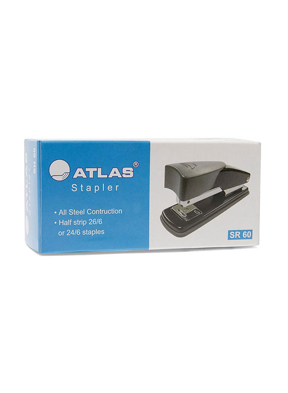 Atlas Half Strip Metal Stapler, Black/Silver