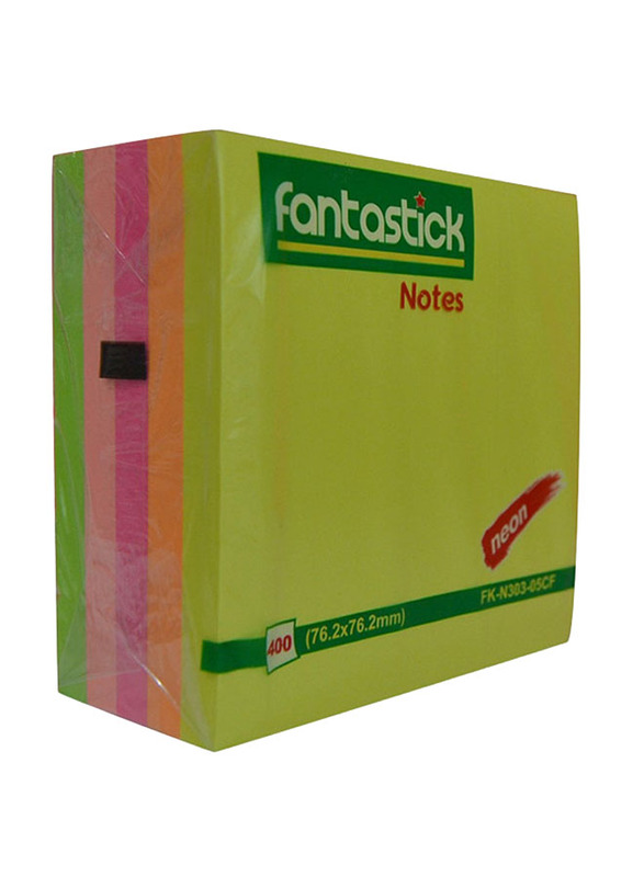 Fantastick Removable Self-Stick Sticky Notes, 400 Sheets, 3 x 3 inch, Multicolour