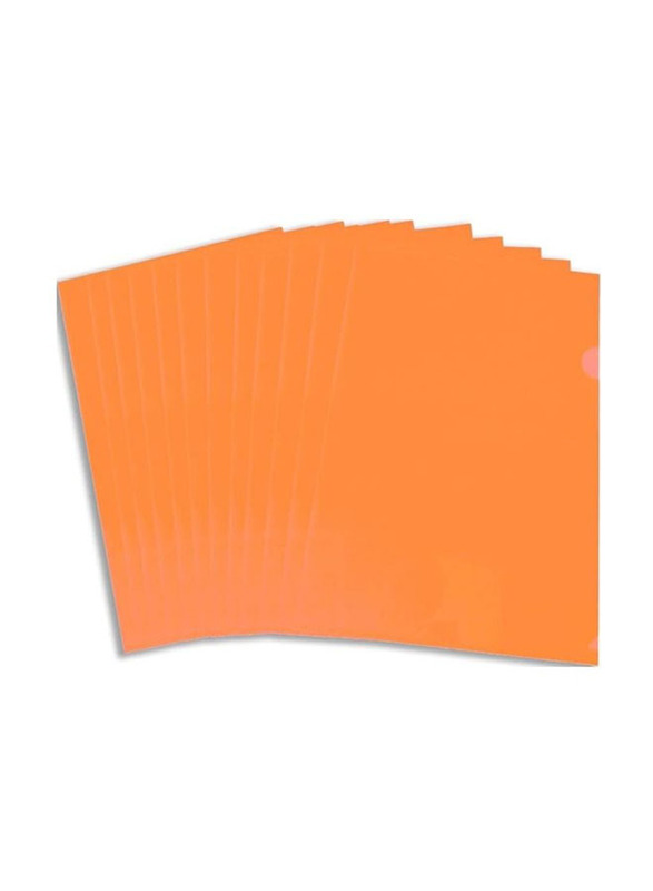 Terabyte A4 Plastic File L-Type Folders Project Pockets Clear Paper Document Jacket Sleeve for Office, 12 Pieces, Orange