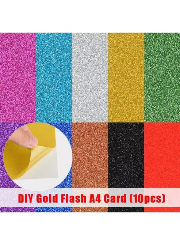 A4 Foam Self Adhesive Glitter Sheets, 10 Pieces, Multicolour
