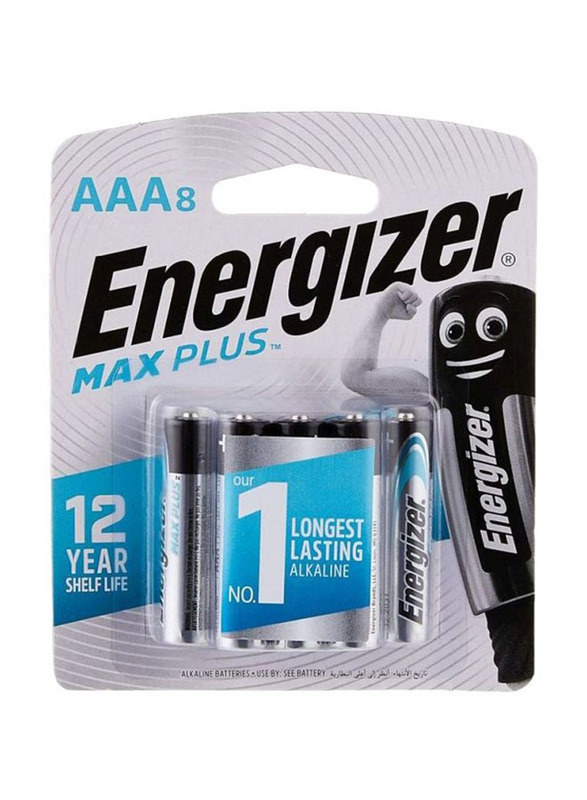 Energizer AAA Max Plus 1.5V Alkaline Battery Set, 8 Pieces, Silver/Black