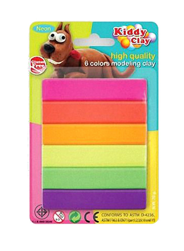 Kiddy Clay 6 Neon Colours Modelling Clay, Multicolour
