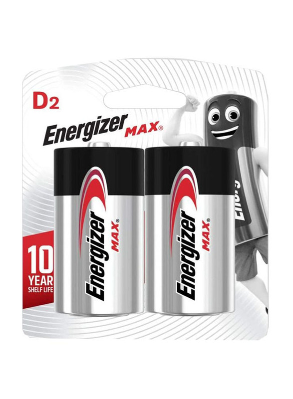 Energizer Max Alkaline D2 Battery Set, 2 Pieces, Silver/Black