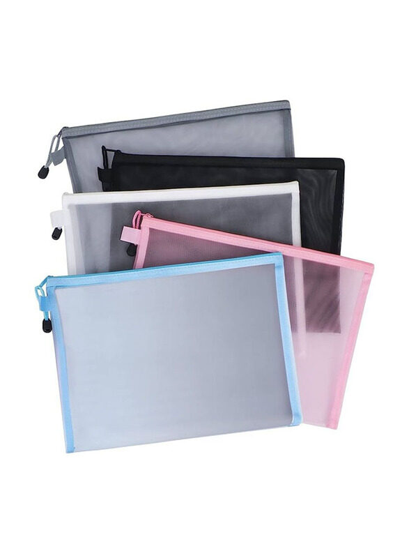 

Generic Mesh Zipper Pouch Document Bag, 5 Pieces, A4 Size, Assorted