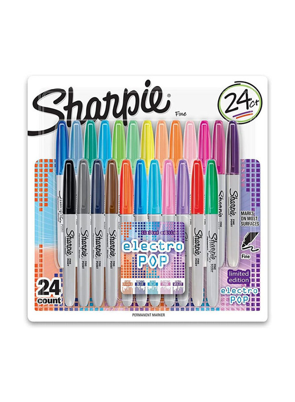 Sharpie 24-Piece Electro Pop Fine Tip Permanent Marker, Multicolour