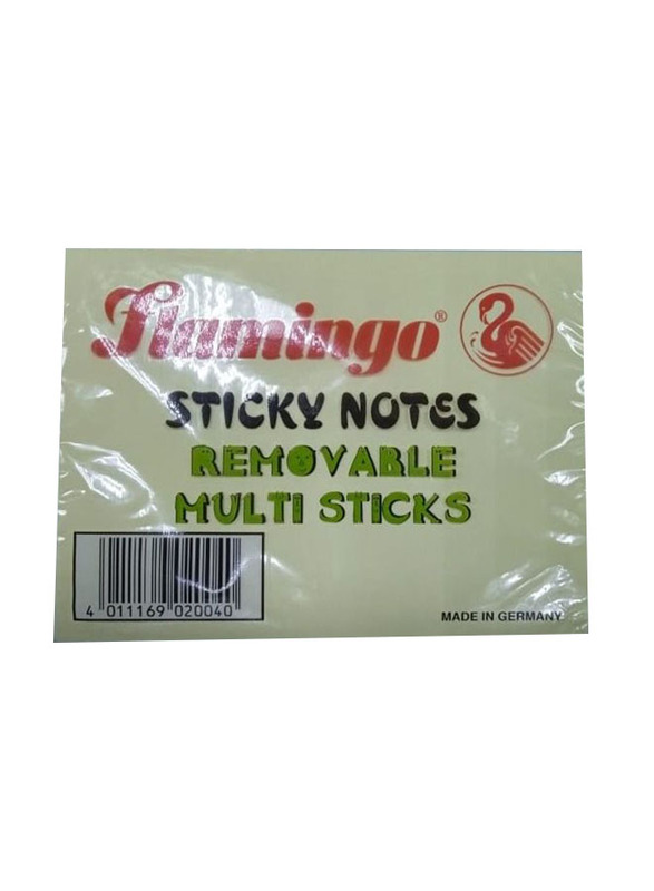 Flamingo Removable Multi Sticky Notes, 100 x 75mm, 100 Sheets, Yellow