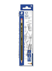 Staedtler 12-Piece Noris Pencil with Rubber, Black/Yellow