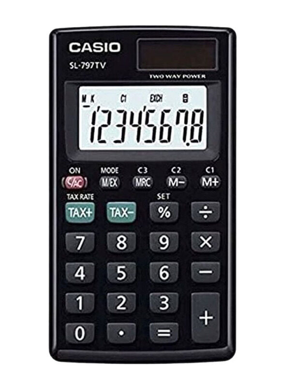 Casio 8-Digit Portable Basic Calculator, SL-797TV, Black/Grey