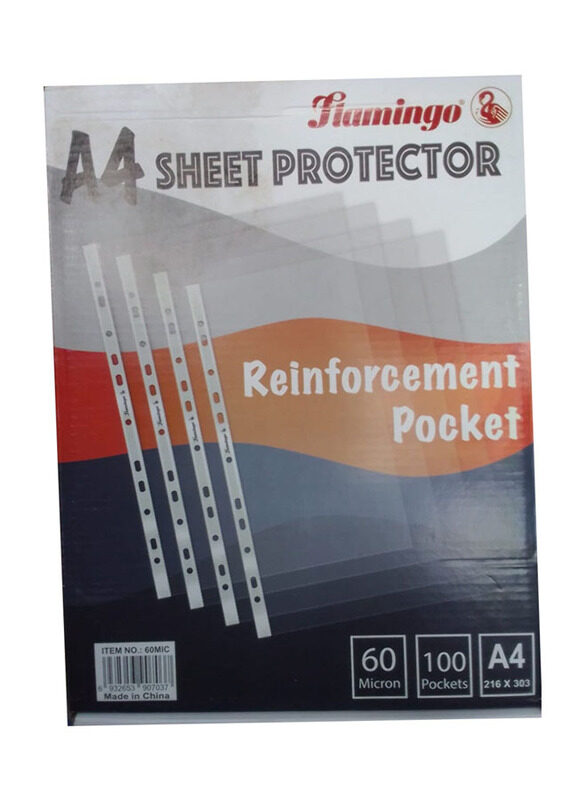 

Flamingo A4 Size 60 Micron Sheet Protector Set, 100 Pieces, Clear