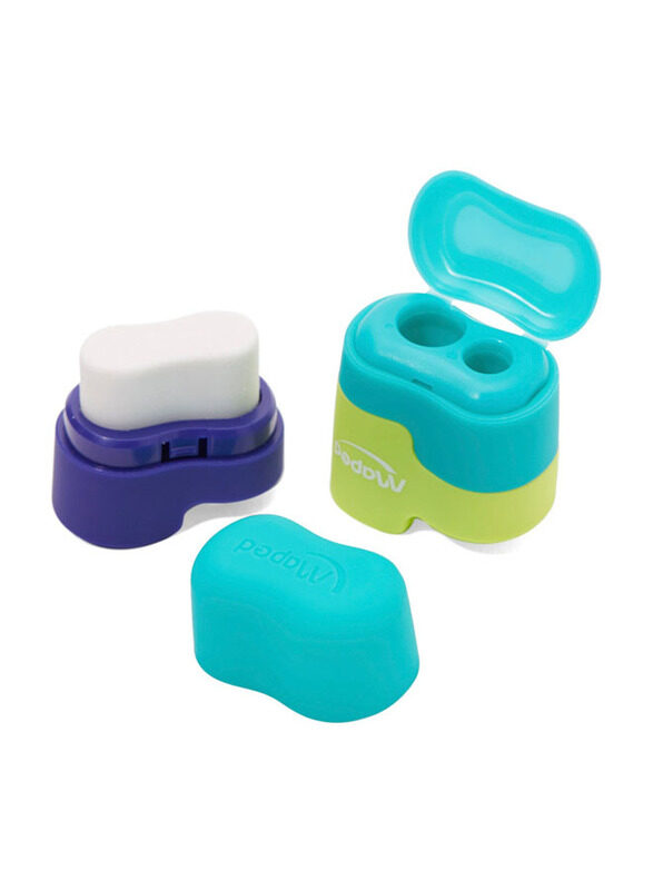 Maped Connect Sharpener with Eraser, Green/Yellow/Blue